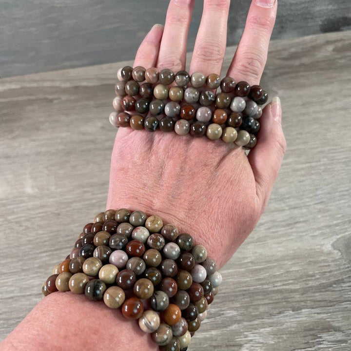 Healing Crystal Bracelets 8mm Round with amethyst and rose quartz boho stackable stretch