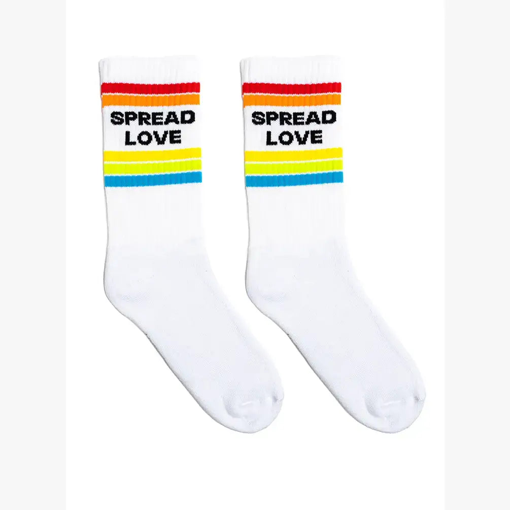White Spread Love crew socks with ribbed tubing from Anchored Soul boutique