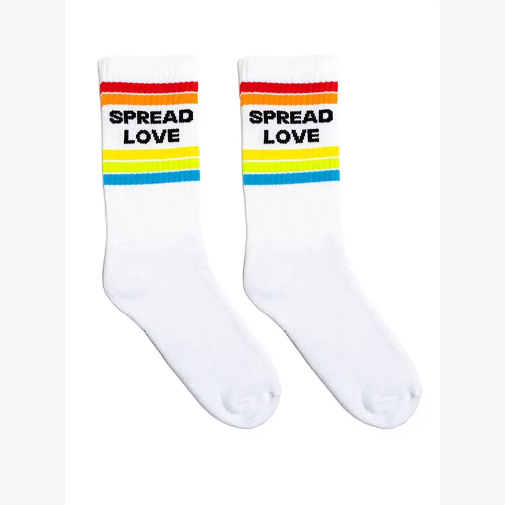 White Spread Love crew socks with ribbed tubing from Anchored Soul boutique