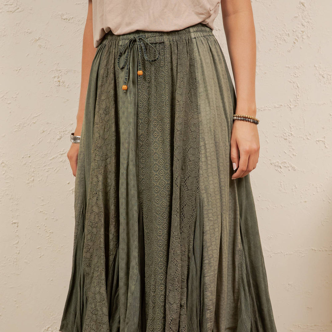 Boho Handkerchief Hem Patchwork Maxi Skirt