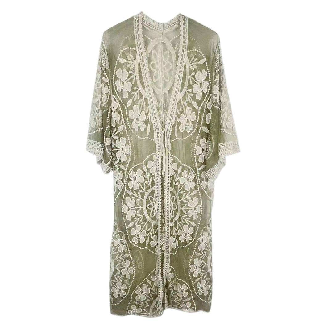 Floral Lace Kimono with Front Tie for breezy coastal boho summer style