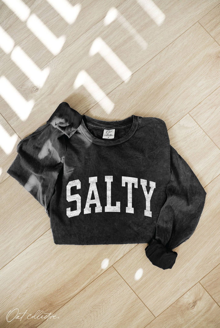SALTY Mineral Washed Long Sleeve Graphic tee with relaxed coastal boho style