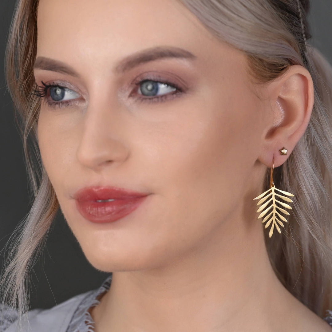 Simple Brass Fern Leaf Earrings handmade boho nature inspired coastal jewelry