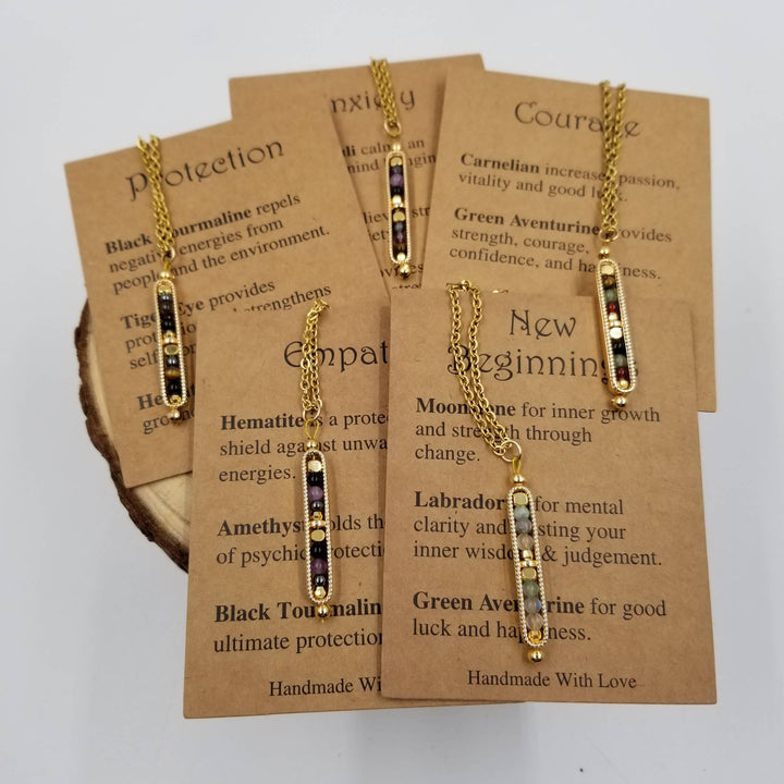Natural Stone Wishing Bead Gift Necklace with Card for Courage