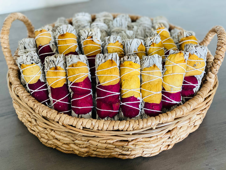 White Sage w/ Dried Rose Petals Smudge Stick