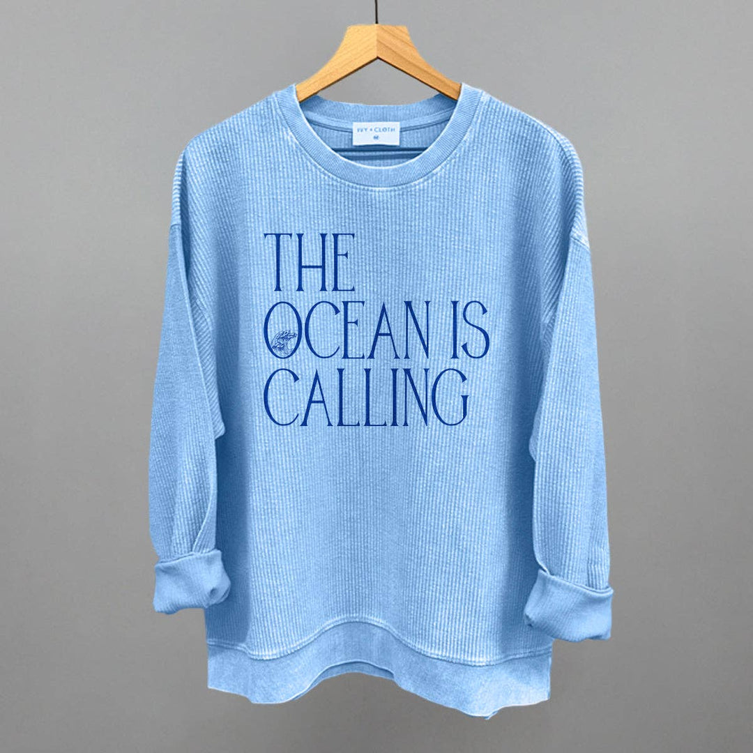 The Ocean Is Calling Corded Crew sweatshirt for beachy coastal boho souls