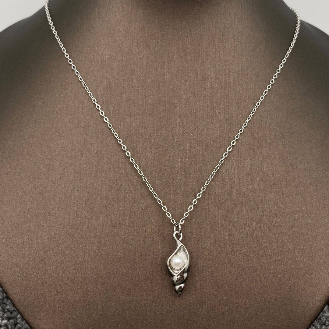 Pearl Conch Charm 18K Gold Plated Stainless Steel Necklace with coastal boho soul
