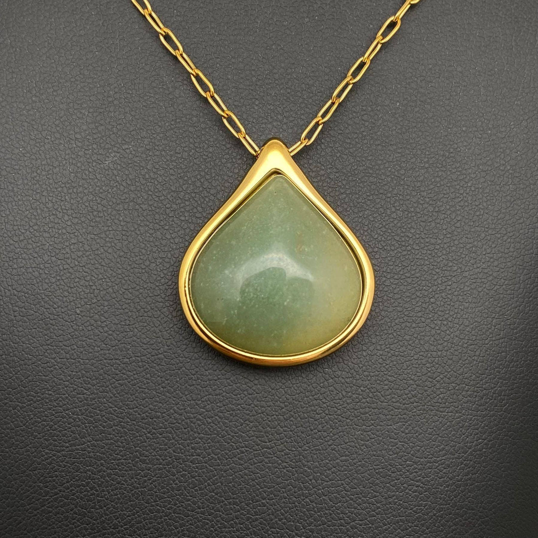 Green Jade Inlaid 18K Gold Plated Necklace