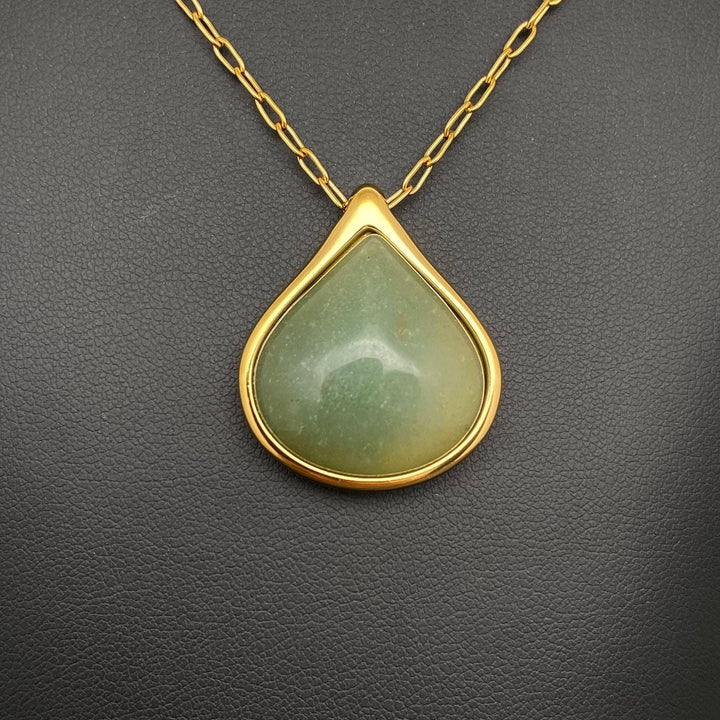 Green Jade Inlaid 18K Gold Plated Necklace