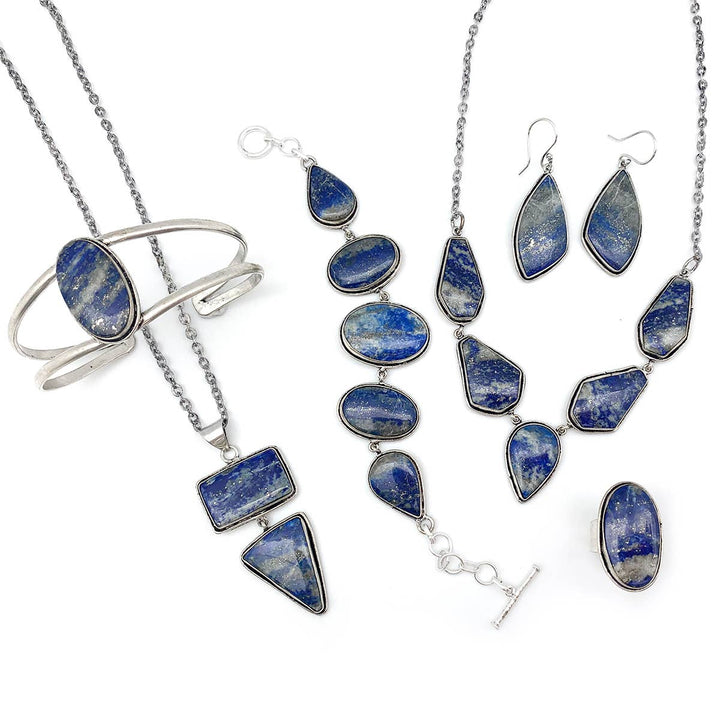 Handcrafted Semiprecious Stone Pendant Necklace -Lapis