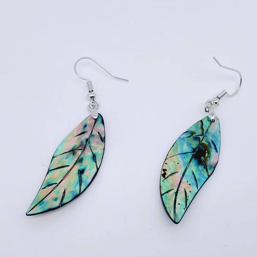 Leaf Shape Abalone Shell Dangle Earrings with boho coastal ocean-inspired style