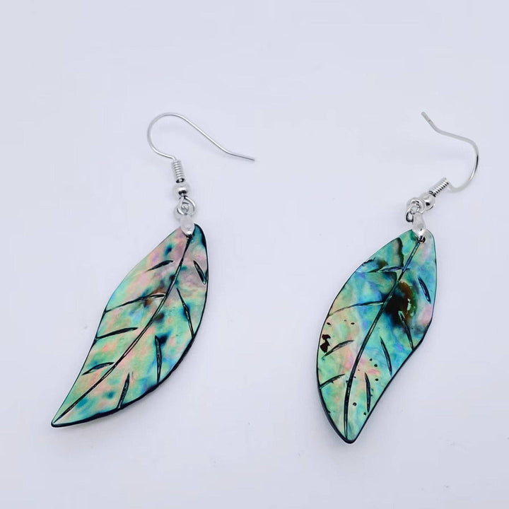 Leaf Shape Abalone Shell Dangle Earrings with boho coastal ocean-inspired style