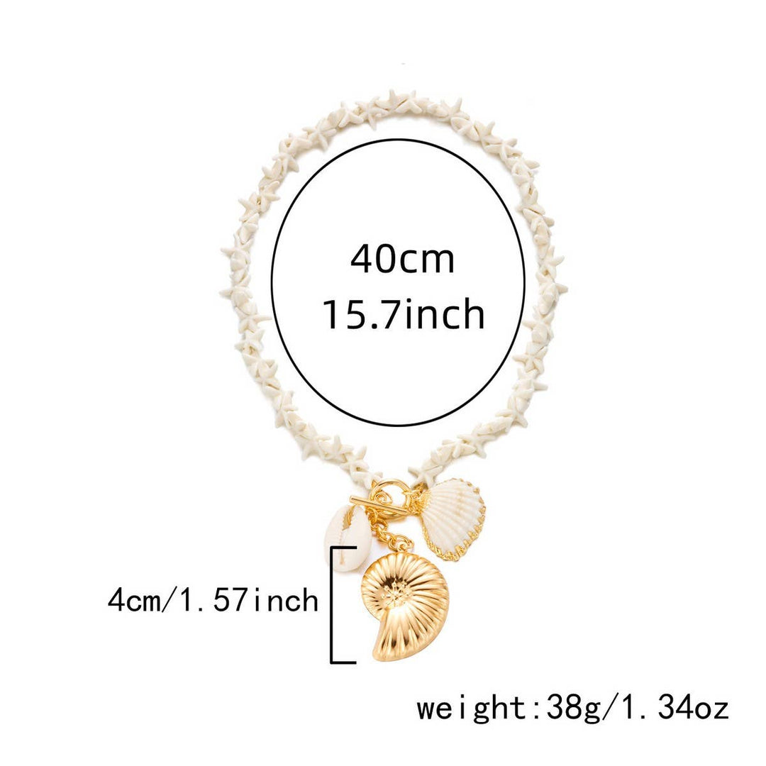 Bohemian Starfish Seashell Pendant Necklace with coastal boho charm for layering