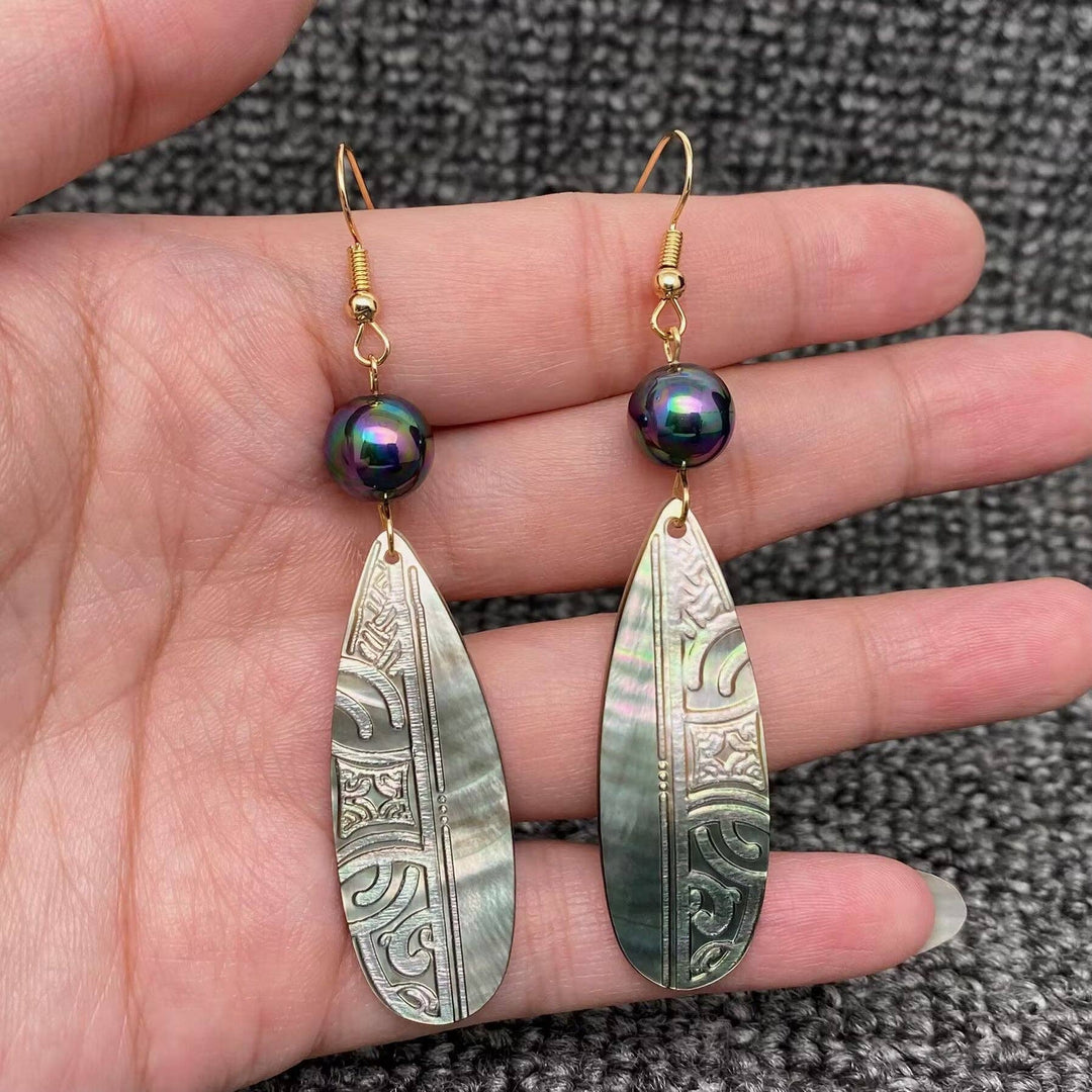 Carved Abalone Shell Dangle Earrings