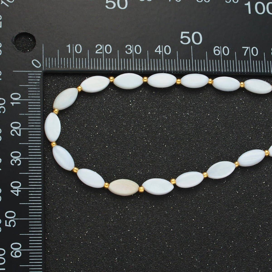 White Jade Beaded Chain Necklace layered boho coastal healing jewelry gold fill