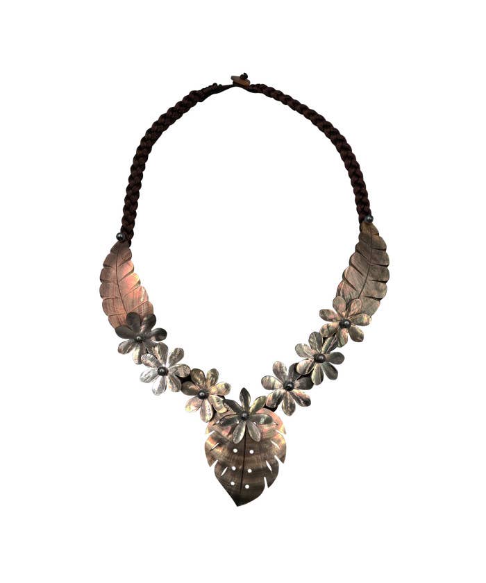 Mother of Pearl Tiare &amp; Monstera Necklace