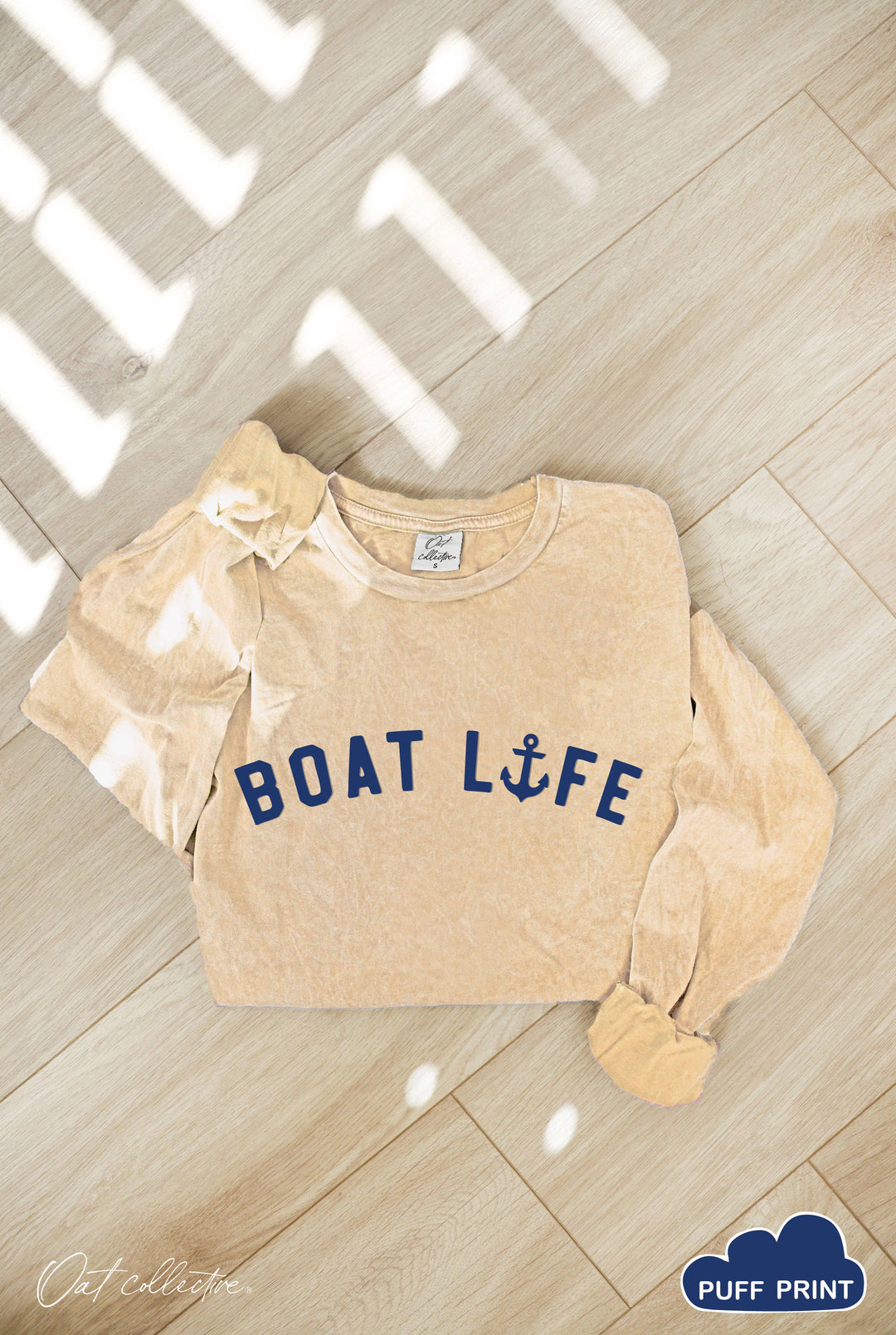 Boat Life Puff Mineral Washed Long Sleeve Graphic Tee with boxy coastal fit