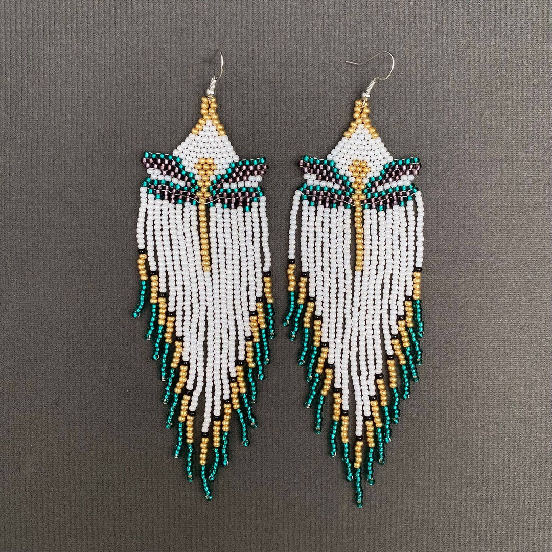 Bohemian Dragonfly Seed Bead Fringe Dangle Earrings handcrafted coastal hippie spiritual jewelry