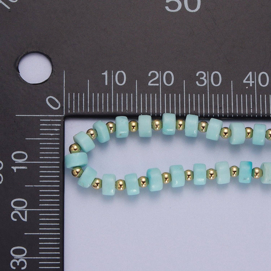 Gold filled blue turquoise rondelle heishi choker necklace with gold spacer beads