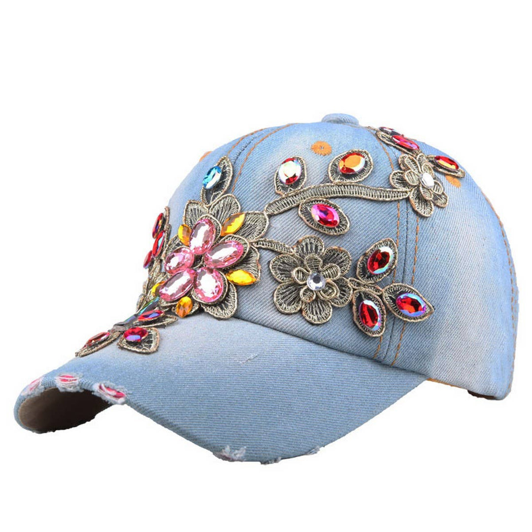 Denim Rhinestone Baseball Cap