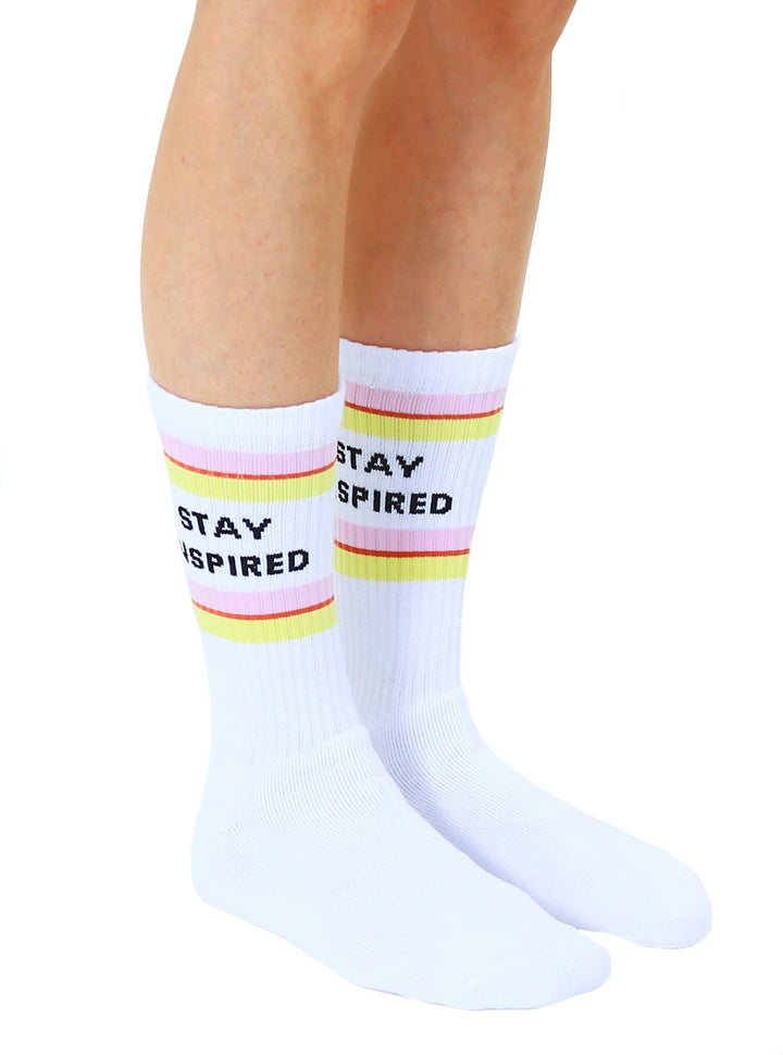 White Stay Inspired classic crew socks with ribbed tubing for the coastal soul