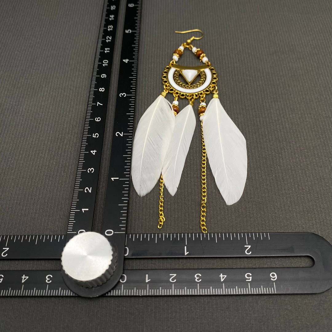 Multi-style White Feather Fringe Dangle Earrings