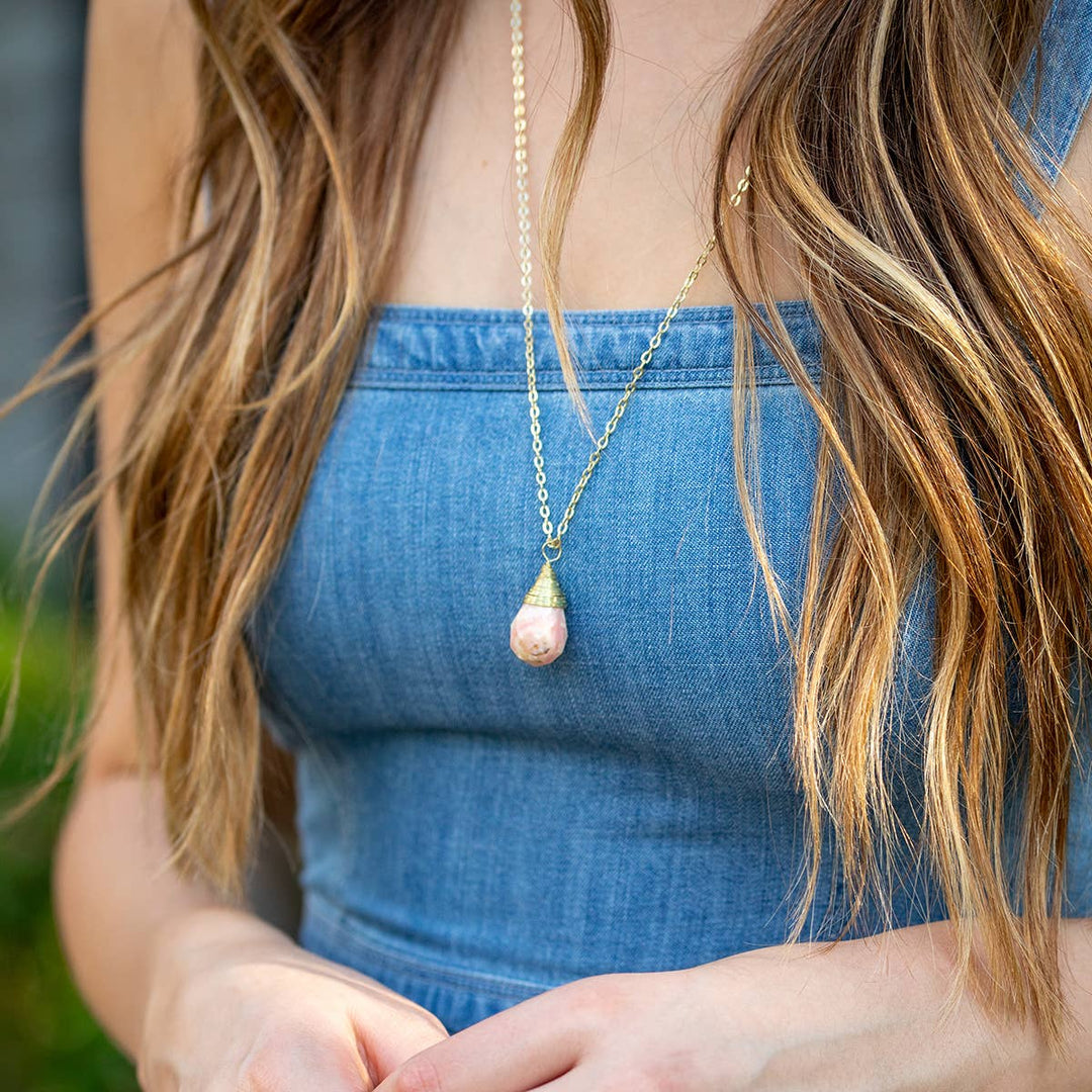 Gold-Plated Pink Opal Teardrop Necklace