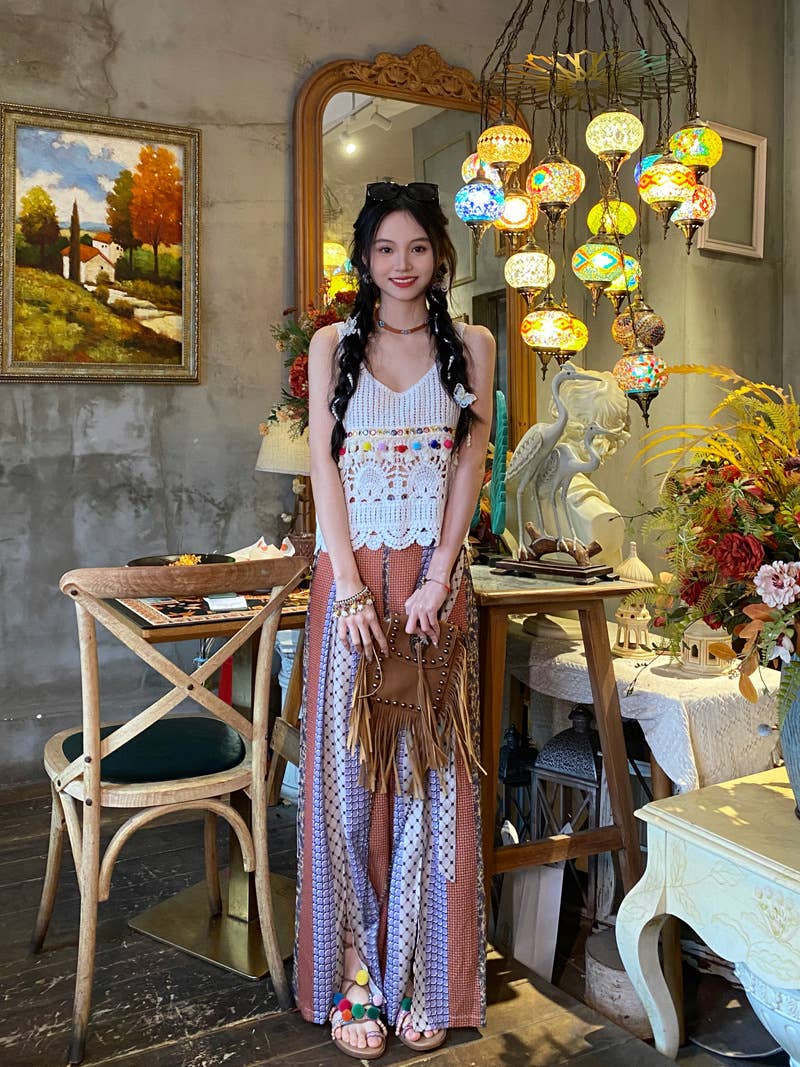Boho Crochet Knit Fringe Tank Top Cover Up