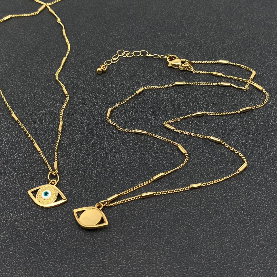 Enamel Evil Eye Charm 14K Gold Plated Necklace