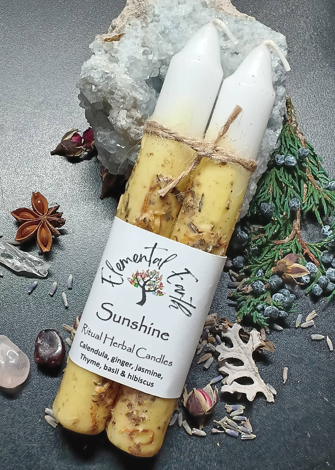 Sunshine Herbal Intention 6 Inch Candles with lemon honeysuckle coastal boho vibes