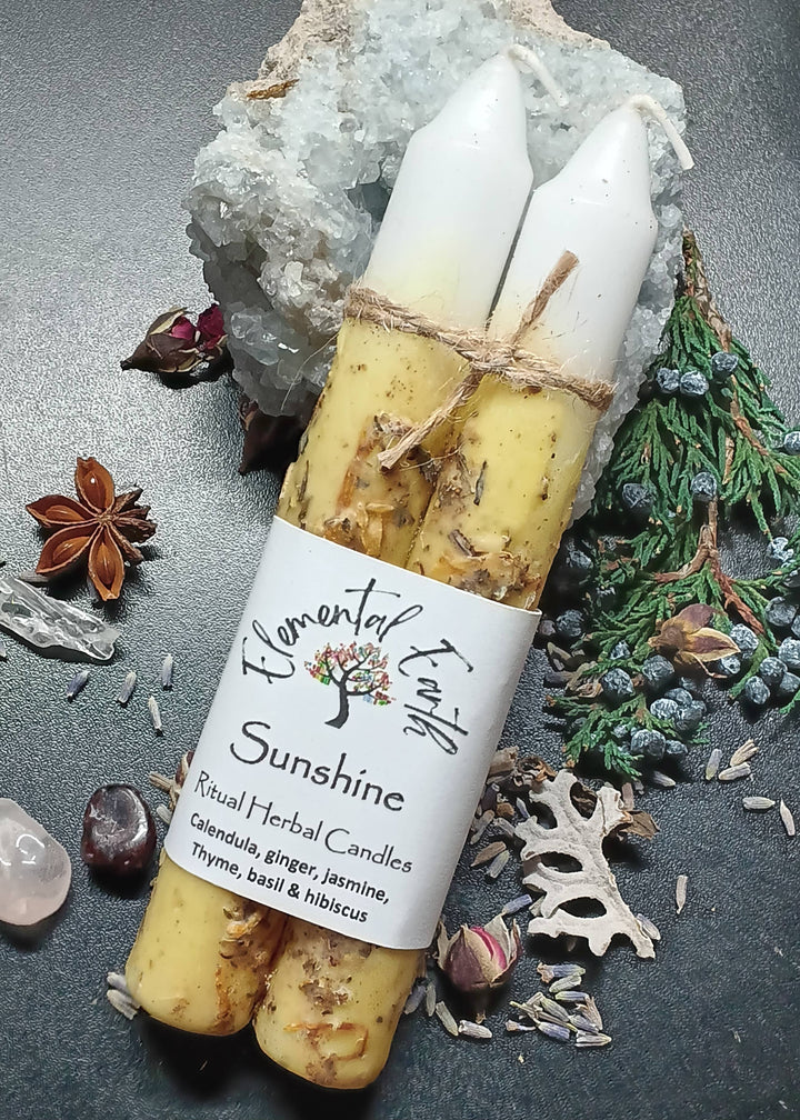 Sunshine Herbal Intention 6 Inch Candles with lemon honeysuckle coastal boho vibes