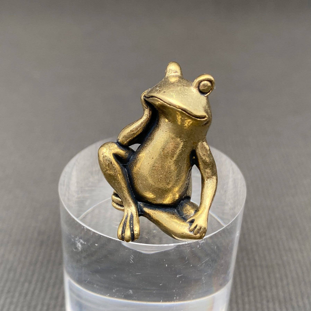 Brass sitting frog desktop ornament handcrafted fertility symbol for boho altar decor