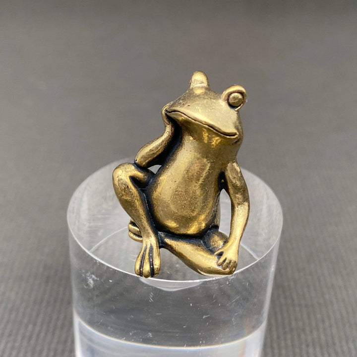 Brass sitting frog desktop ornament handcrafted fertility symbol for boho altar decor