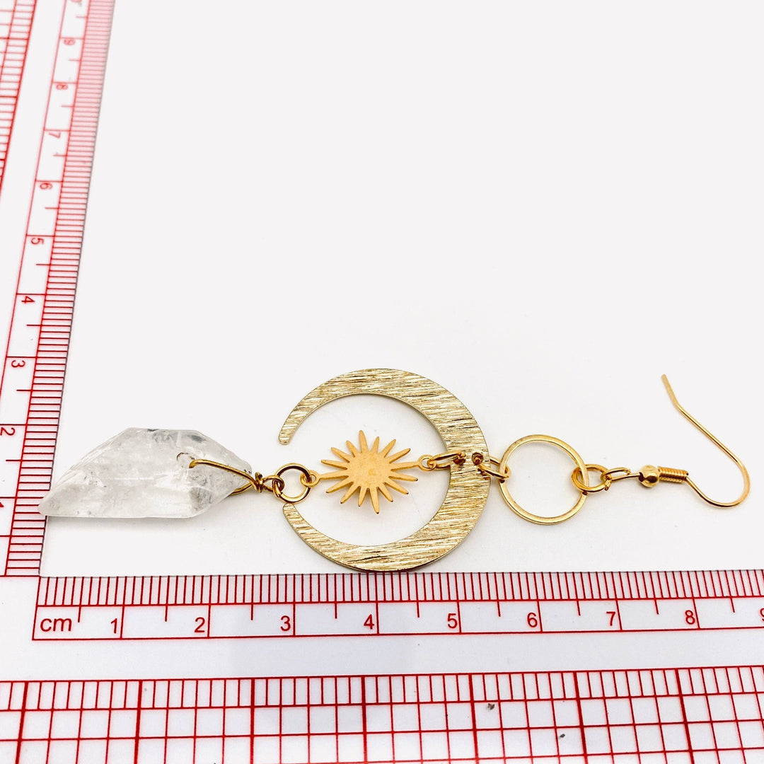 Moon &amp; Star Pendant Golden Earrings