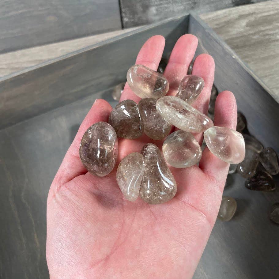 Smoky quartz tumbled stones bulk wholesale for grounding crystal grids and coastal boho decor