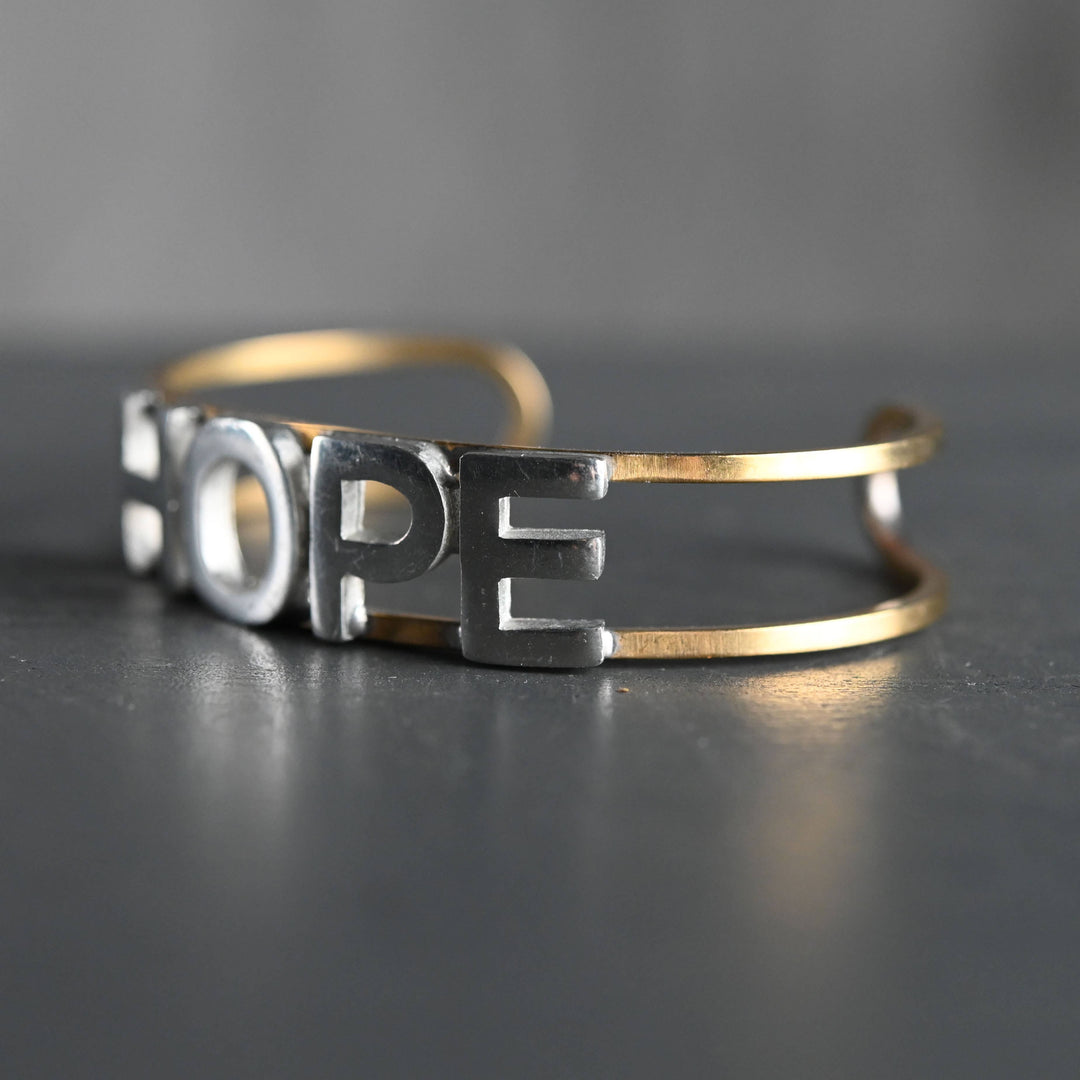 Mixed Metal Brass Cuff HOPE wearable affirmation bracelet handmade coastal boho jewelry