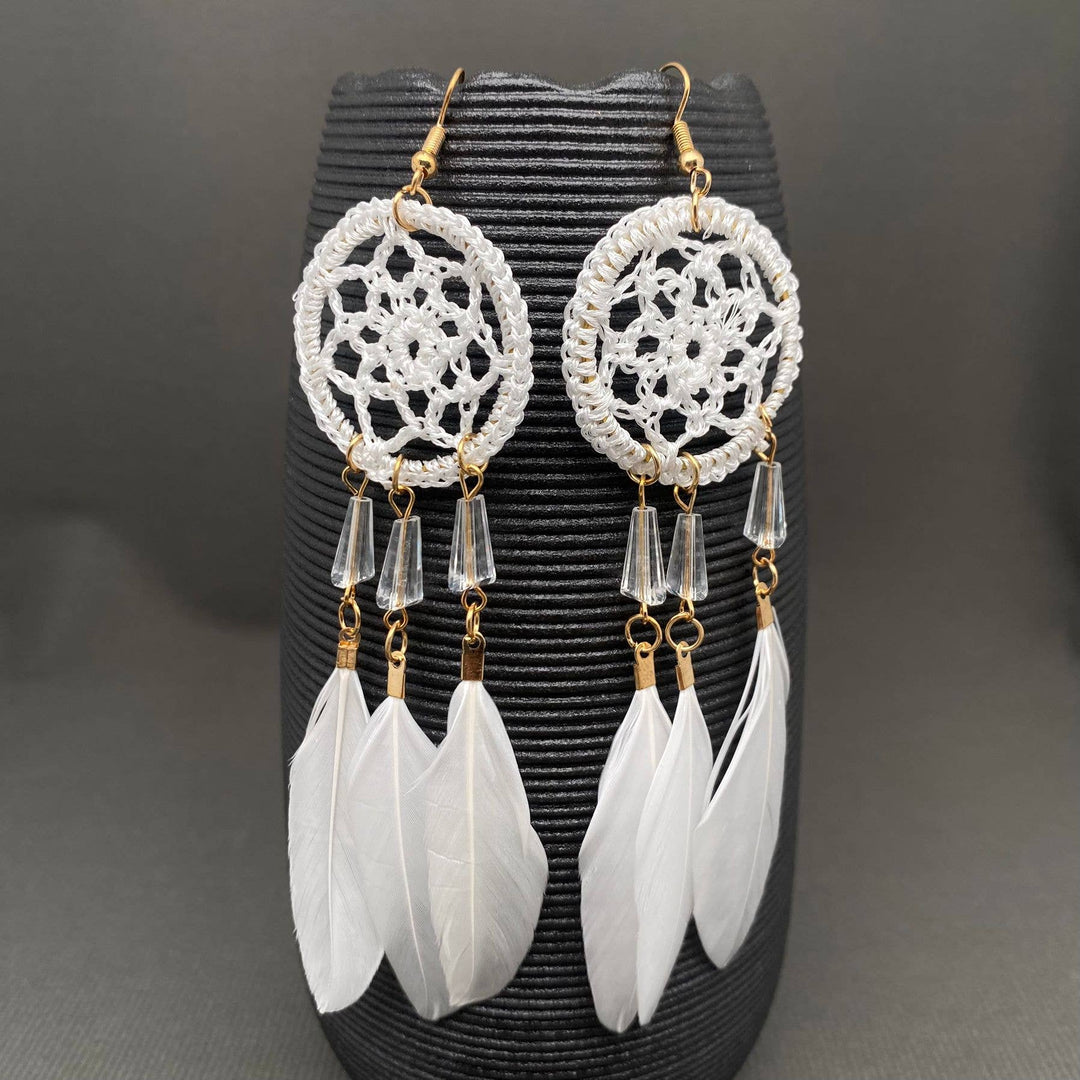 Multi-style White Feather Fringe Dangle Earrings