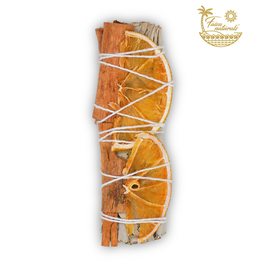Handcrafted Orange Slices and Cinnamon with White Sage Bundle for energy clearing