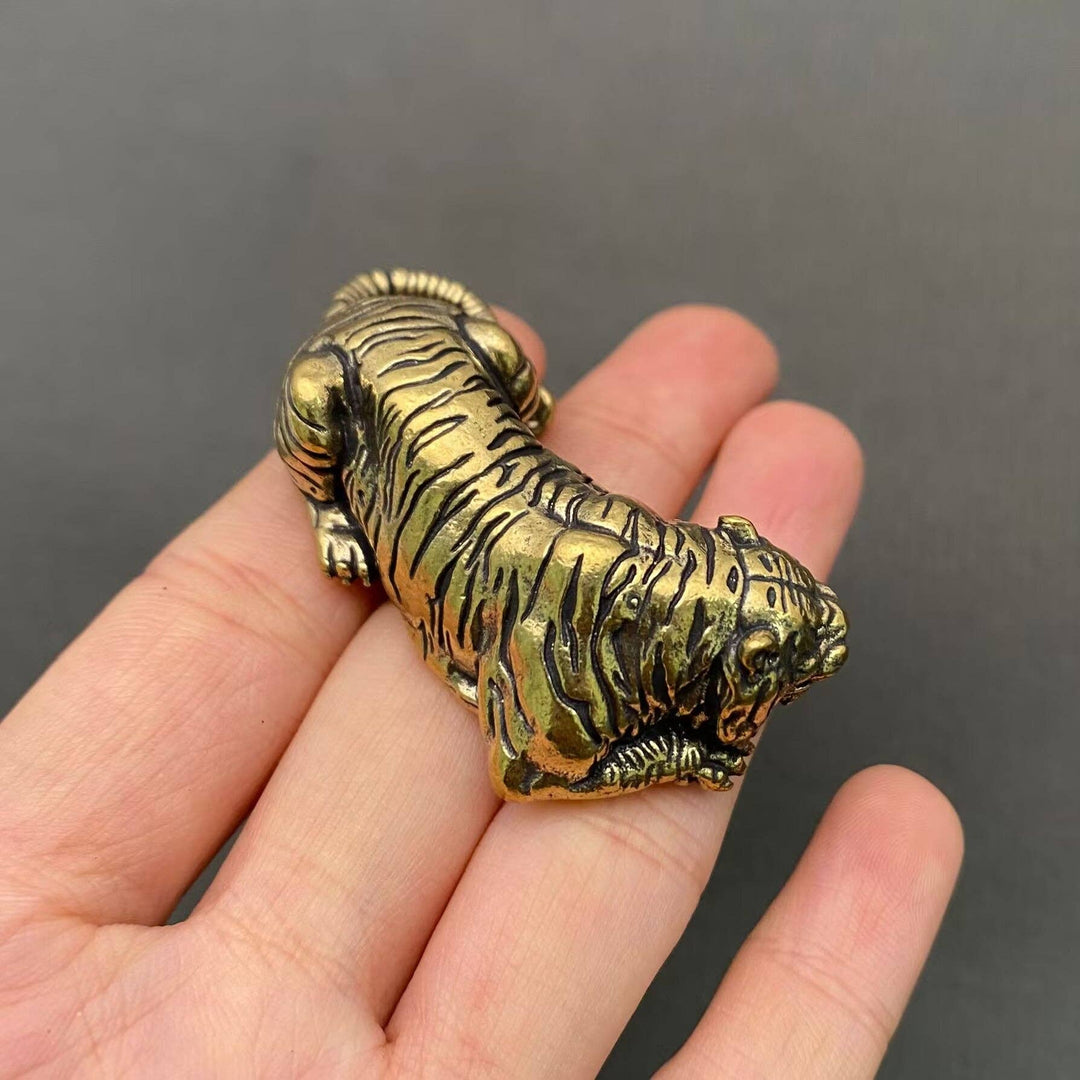 Handcrafted Tiger Brass Desktop Ornament for grounded spiritual boho decor