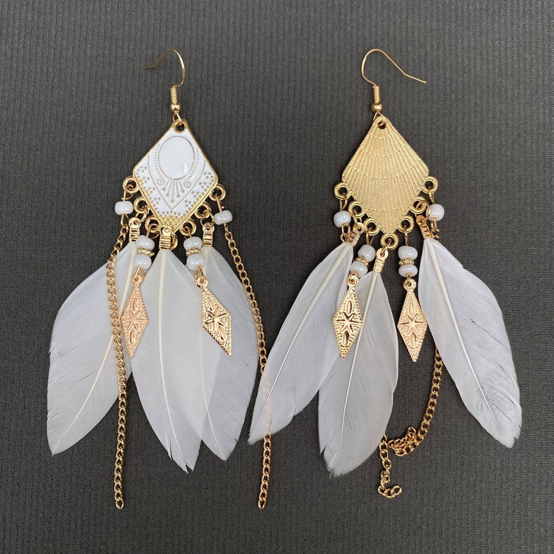 Multi-style White Feather Fringe Dangle Earrings