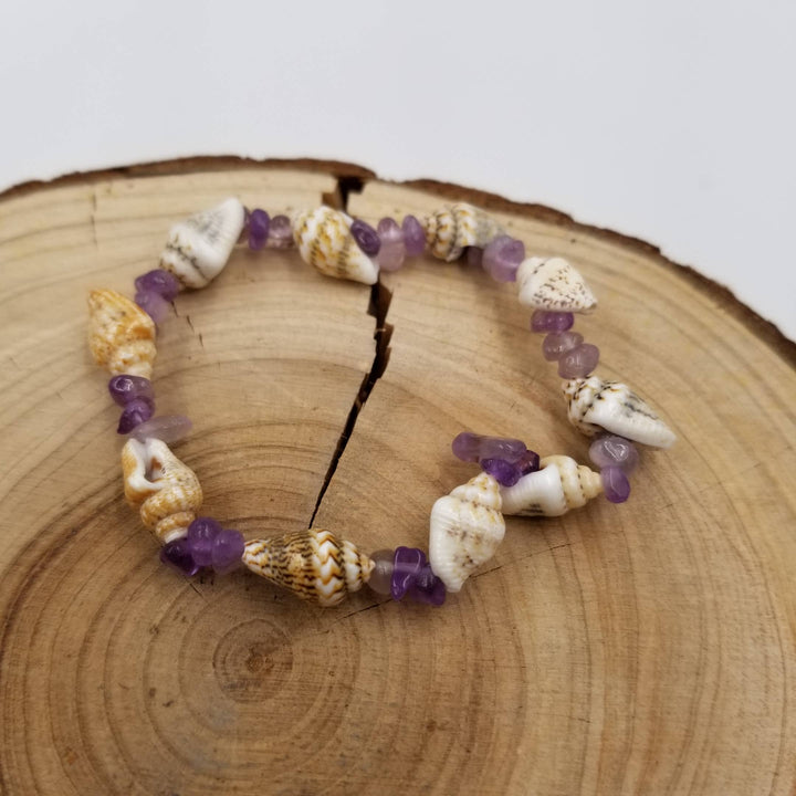 Natural Stone Shell Ocean Bracelet: Amethyst