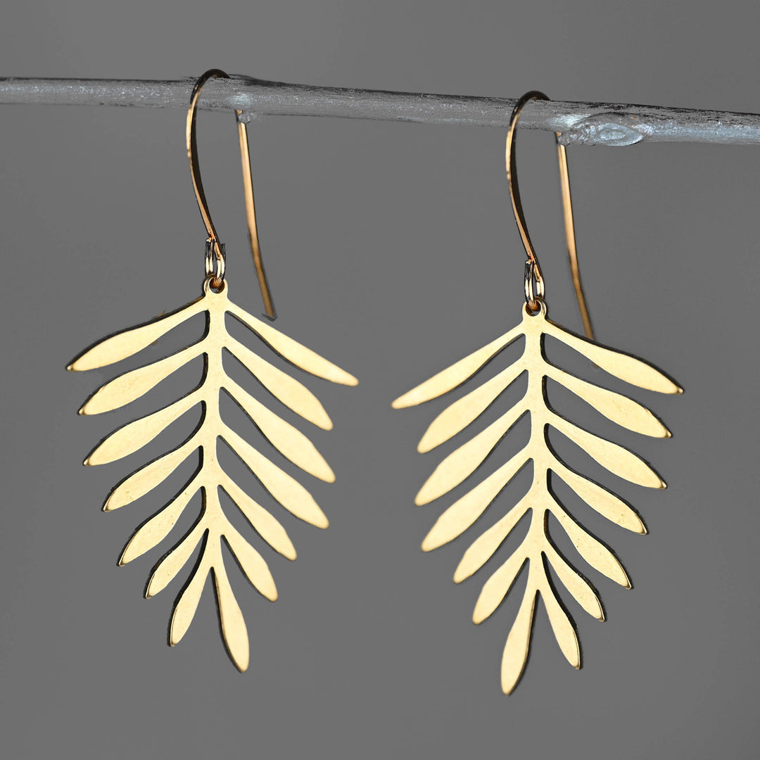 Simple Brass Fern Leaf Earrings handmade boho nature-inspired coastal hippie jewelry