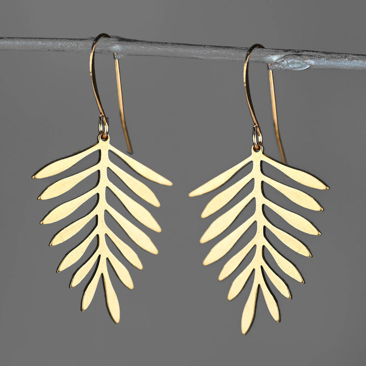 Simple Brass Fern Leaf Earrings handmade boho nature-inspired coastal hippie jewelry