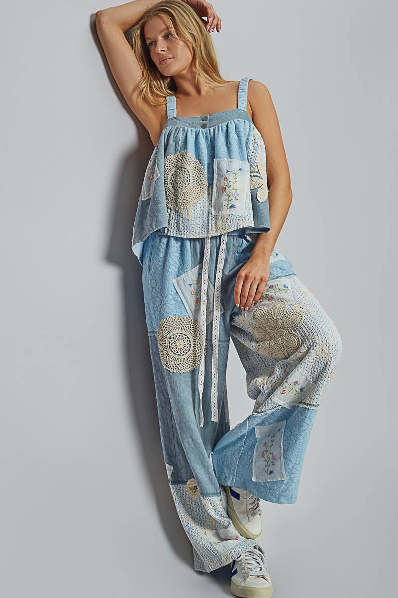 Lace Patch Detail Woven Pants