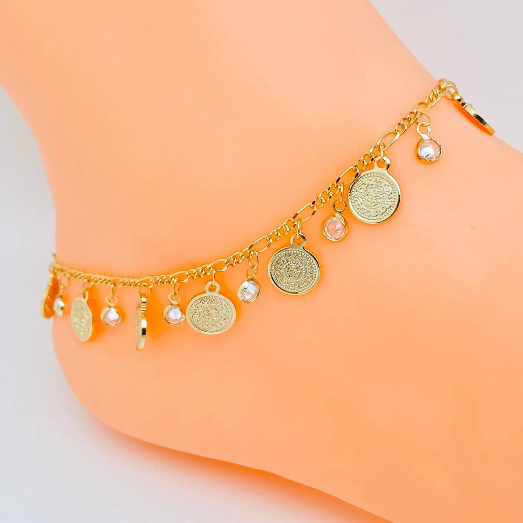Rhinestone Circular Pendant 18K Gold-plated Chain Anklet