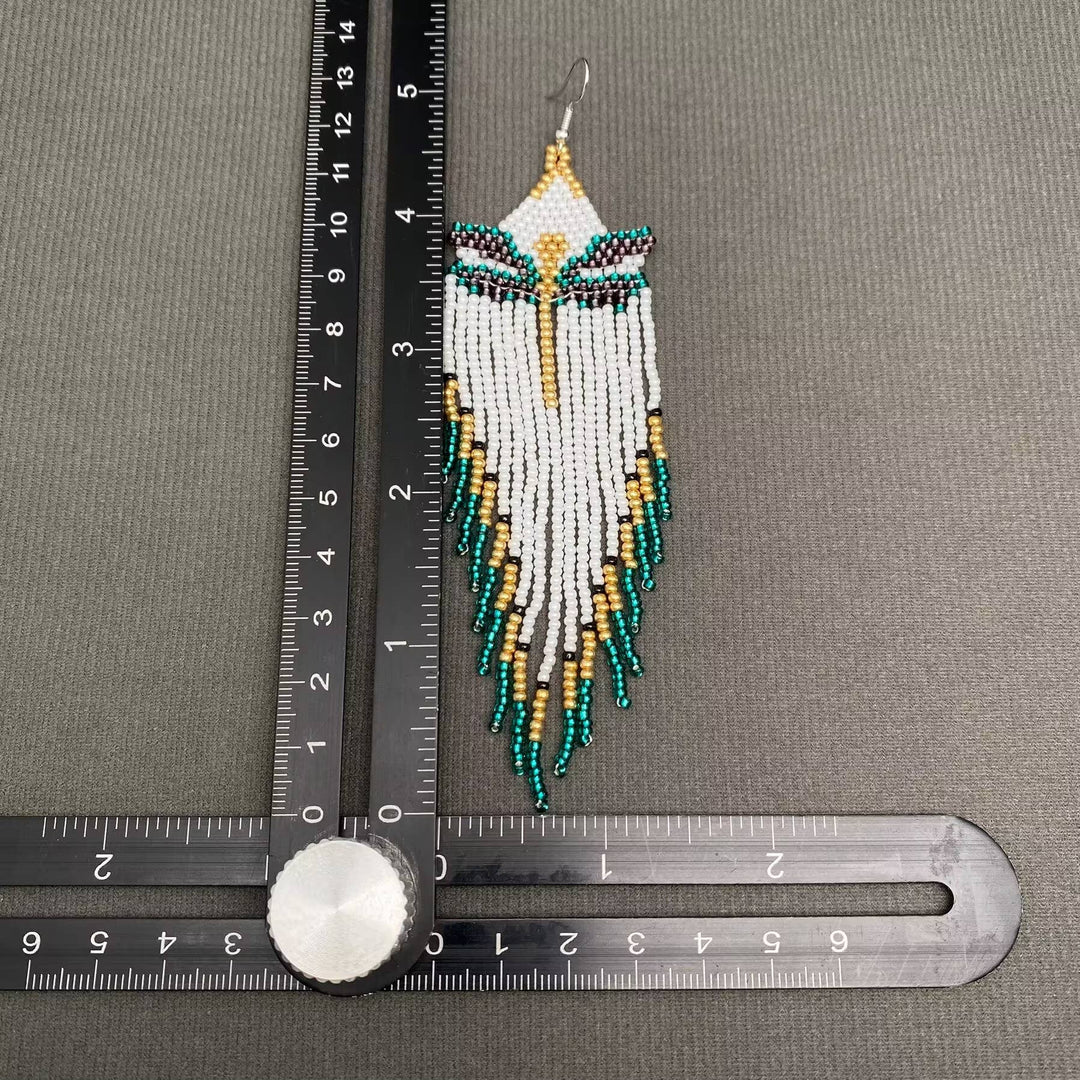 Bohemian Dragonfly Seed Bead Fringe Dangle Earrings handcrafted coastal boho jewelry