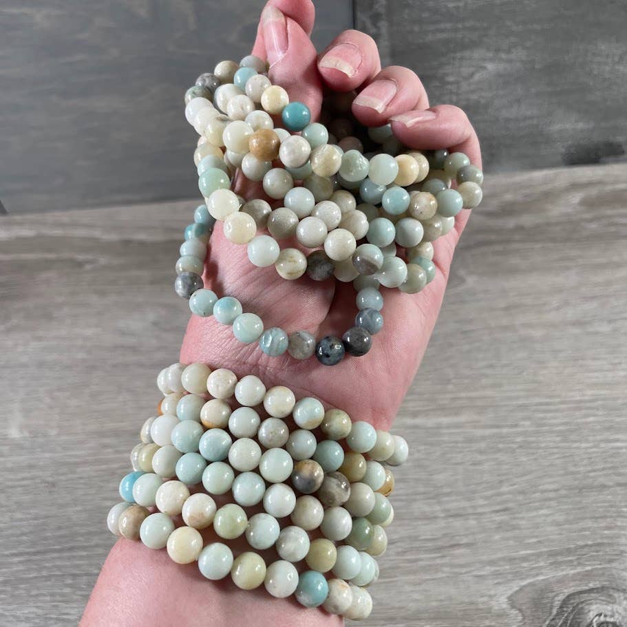 Healing Crystal Bracelets 8mm round beads in amethyst and rose quartz boho stackable