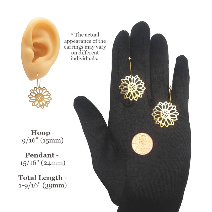 Hypoallergenic sunflower drop earrings with a warm coastal bohemian handcrafted charm