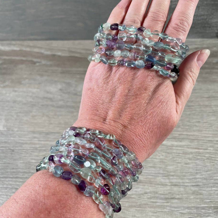 Healing crystal bracelets featuring natural nugget gemstones for boho spiritual layering