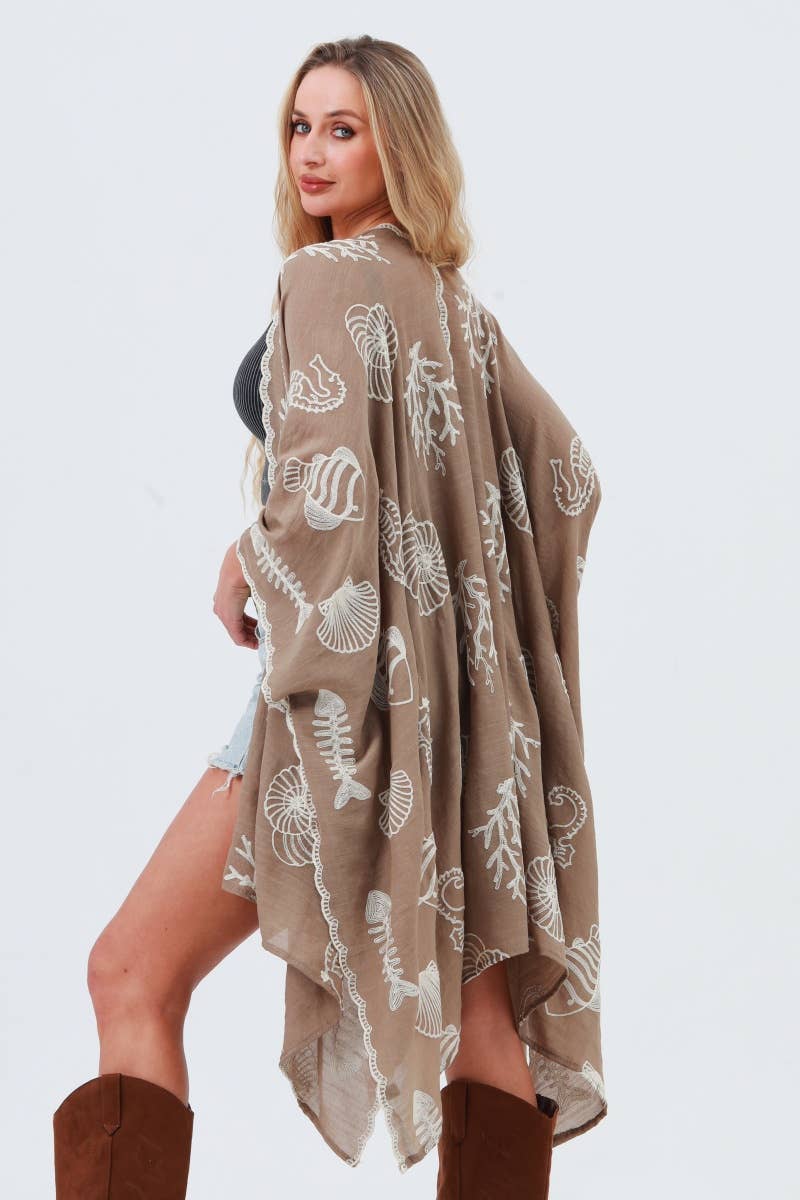 Ocean Embroidered Kimono Cover-Up